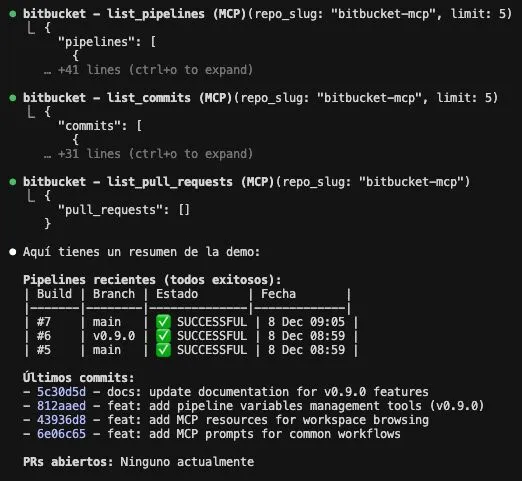 MCP Bitbucket in action with Claude Code